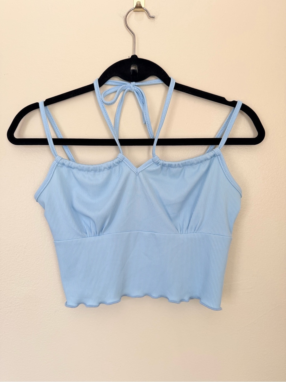 SHEIN Light Blue Ribbed Halter Tie-Back Cami Crop Size Medium